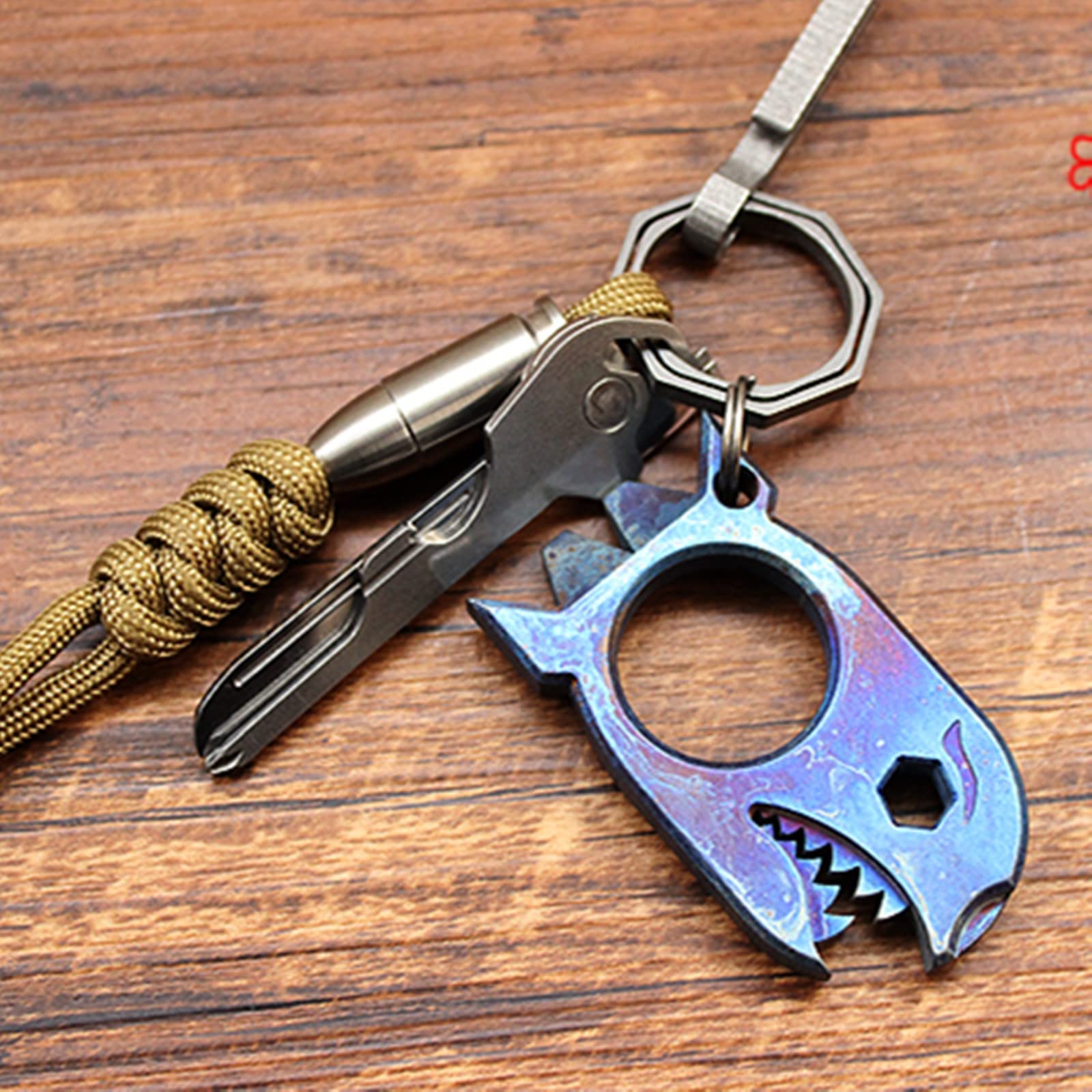 EDC Levier avec décapsuleur clé en titane multi-outil de poche de requin pour camping, randonnée, pêche, survie en plein air (couleur éblouissante)