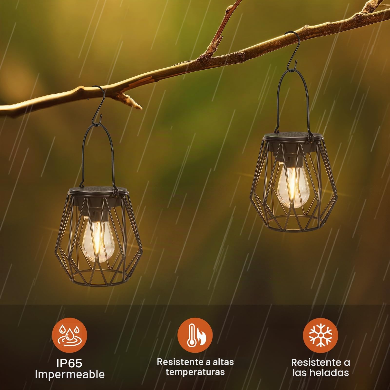 Ketom Farolillos Solares Exterior, 2 Lamparas Solares LED Farol Solar Jardin Diamante Colgante, Metal IP65 Impermeable Decoracion para Patio Terraza Césped Camping Halloween