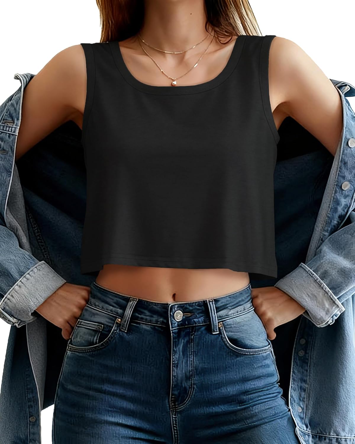 Womens Crop Tops Sleeeveless Cropped Tank Summer Scoop Neck Casual Loose Fit Basic Shirts - Image 3