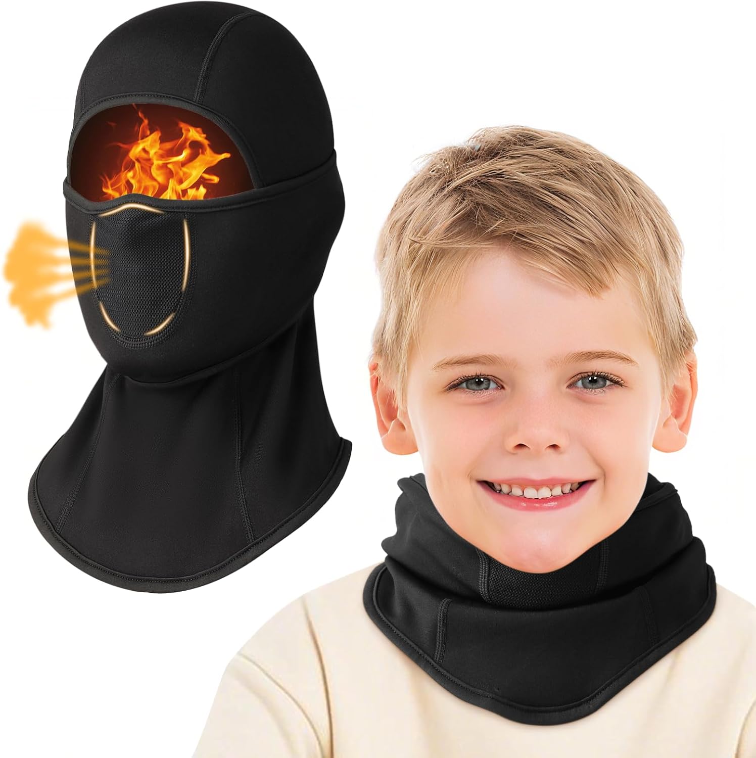 Comfyouth Thermische bivakmuts voor kinderen, winddicht skimasker (met ademende gaten), multifunctionele nekwarmer voor kinderen, voor jongens en meisjes, voor skiën, fietsen, sport, zwart., Eén maat