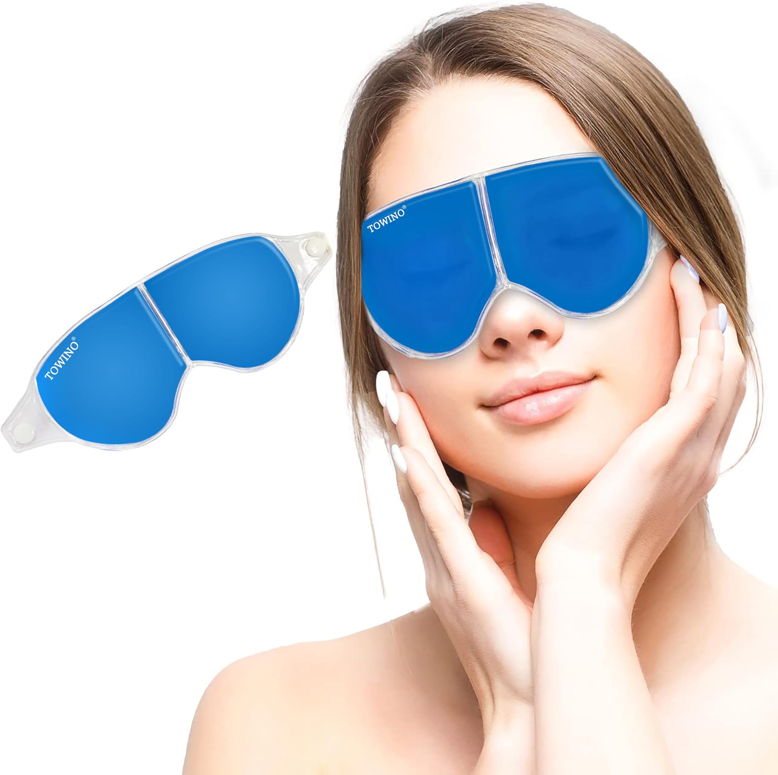 TOWINO® Cooling Eye Gel Mask for Dark Circles, Dry eyes,Pain Relief, Redness,Eye Patches Cooling Gel Pads For Women & Men- Blue