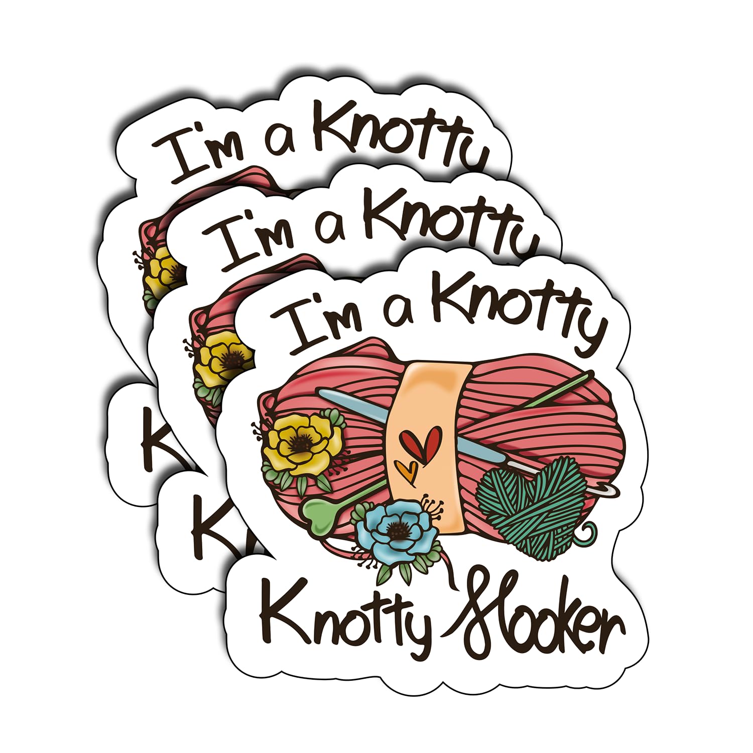 (3Pcs) I'm A Knotty Knotty Sticker, Gifts for Mama Mom Grandma Crocheting Mommy Sticker Decorate Books Laptop Water Bottles Kindles Knitting Decals Waterproof Vinyl Stickers Size 3" Inch
