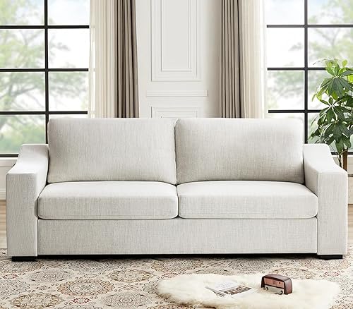 Miniatura 15 de Eluchang Sofá seccional convertible, sofá en forma de L con asientos extra profundos, tela de lino natural, sofá de esquina moderno y cómodo para