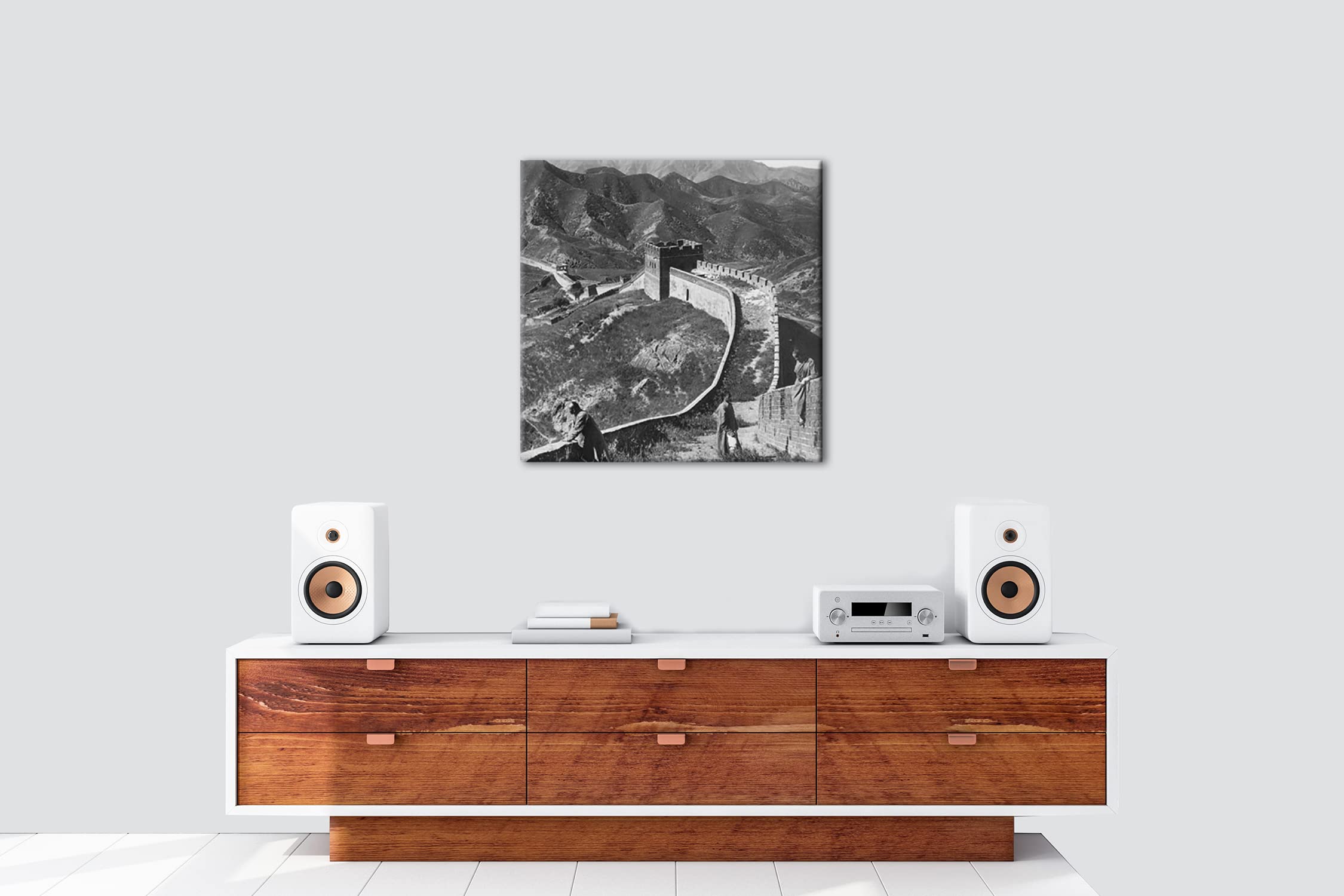 Formato del grande muro cinese: 70 x 70 Effetto: bianco e nero come stampa su tela, motivo già incorniciato su cornice in vero legno, stampa digitale di alta qualità, nessun poster o poster