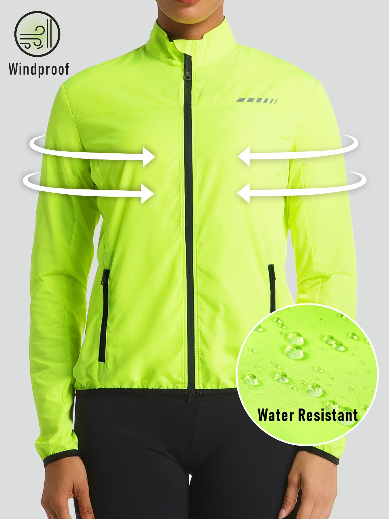 Przewalski Chaqueta cortavientos para mujer, ligera, resistente al viento y al agua, reflectante, con cremallera completa, 2 bolsillos con cremallera, para correr, ciclismo y senderismo
