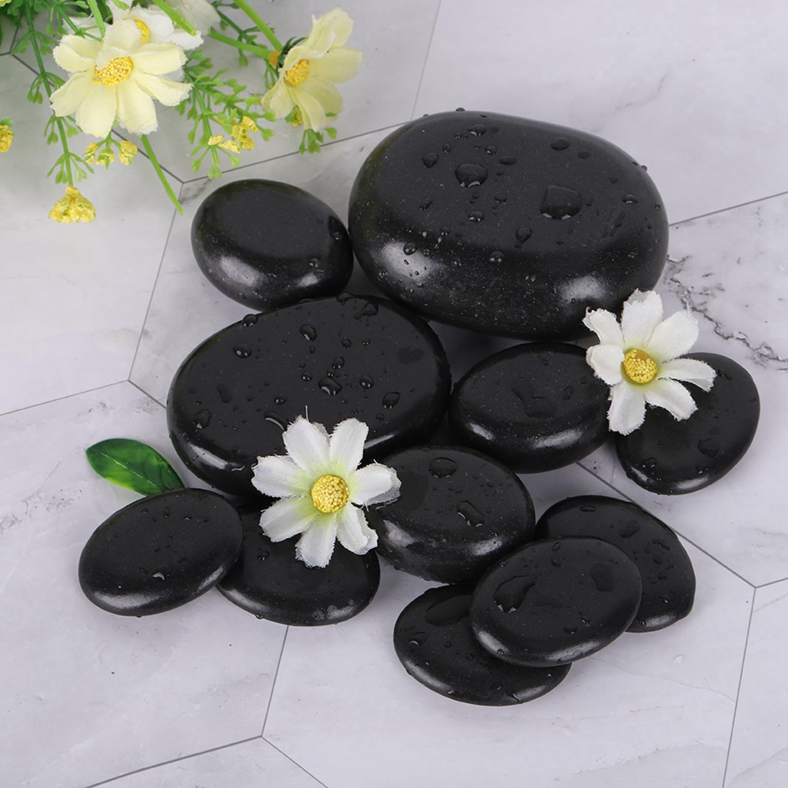 Fockety Ensemble de Pierres de Massage en Basalte Noir, Spa Chaud, 20 Pièces, Massage Complet des Pieds, Relaxation, Pierre Lisse, Voûte Plantaire, Orteils, Jambes Noires