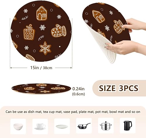 Miniatura 2 de 3 Pcs Trivet Mats for Hot Pots and Pans 15in Cotton Thread Weave Absorb Water Hot Pads for Hot Pot Kitchen Aid Holiday Tasty Gingerbread Cookies