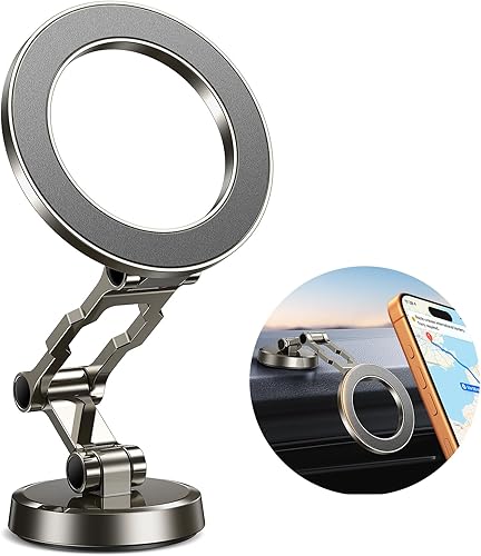Kaistyle Soporte de coche Magsafe ajustable en 360°: soporte magnético para teléfono para soporte de coche, todo de metal, soportes plegables para