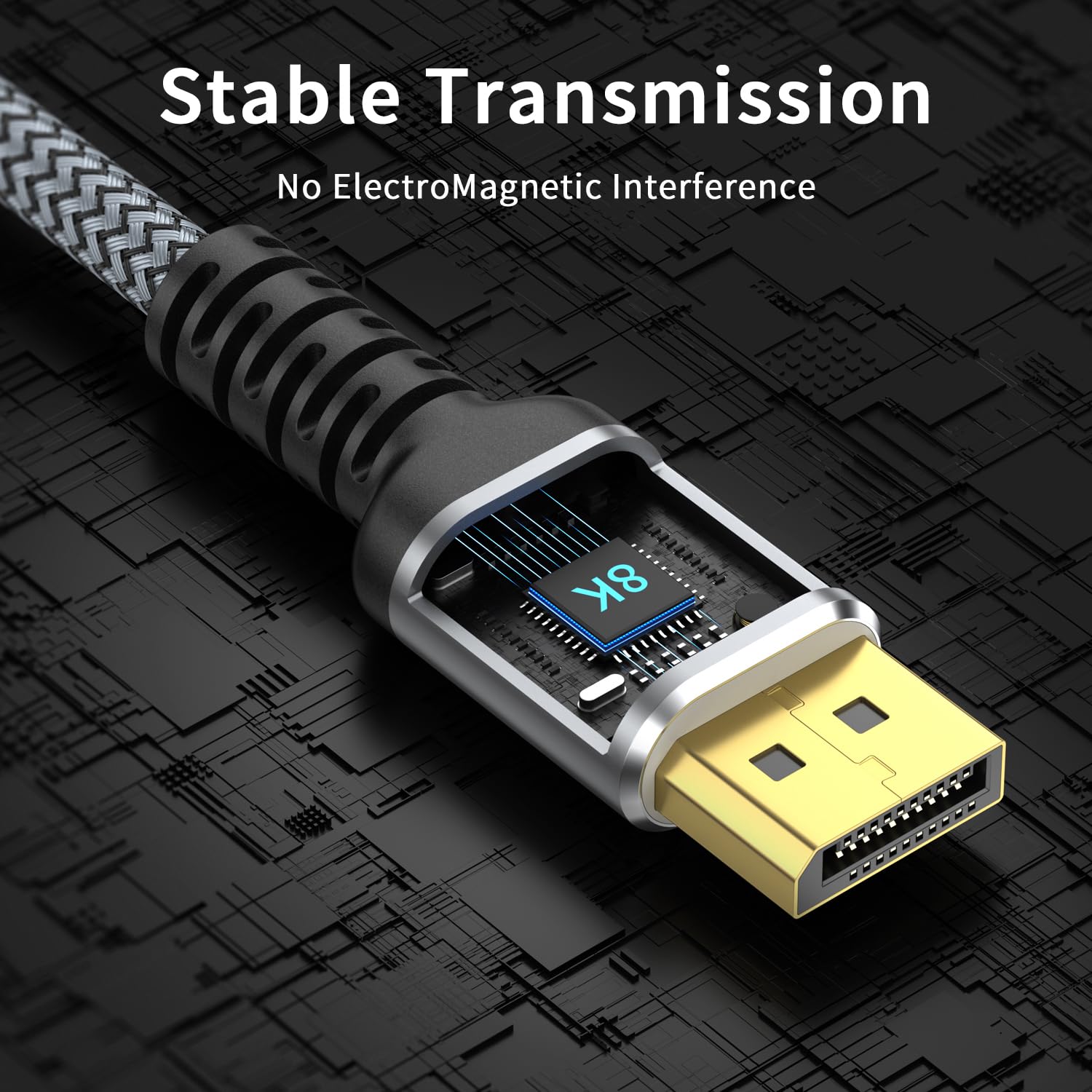 Câble DisplayPort 8K, DP 1.4 de 9,1 m (8K @ 60 Hz, 4K @ 144 Hz, 2K @ 240 Hz) prend en charge 32,4 Gbit/s, connecteur plaqué or, taux de rafraîchissement élevé pour moniteur de jeu, HDR