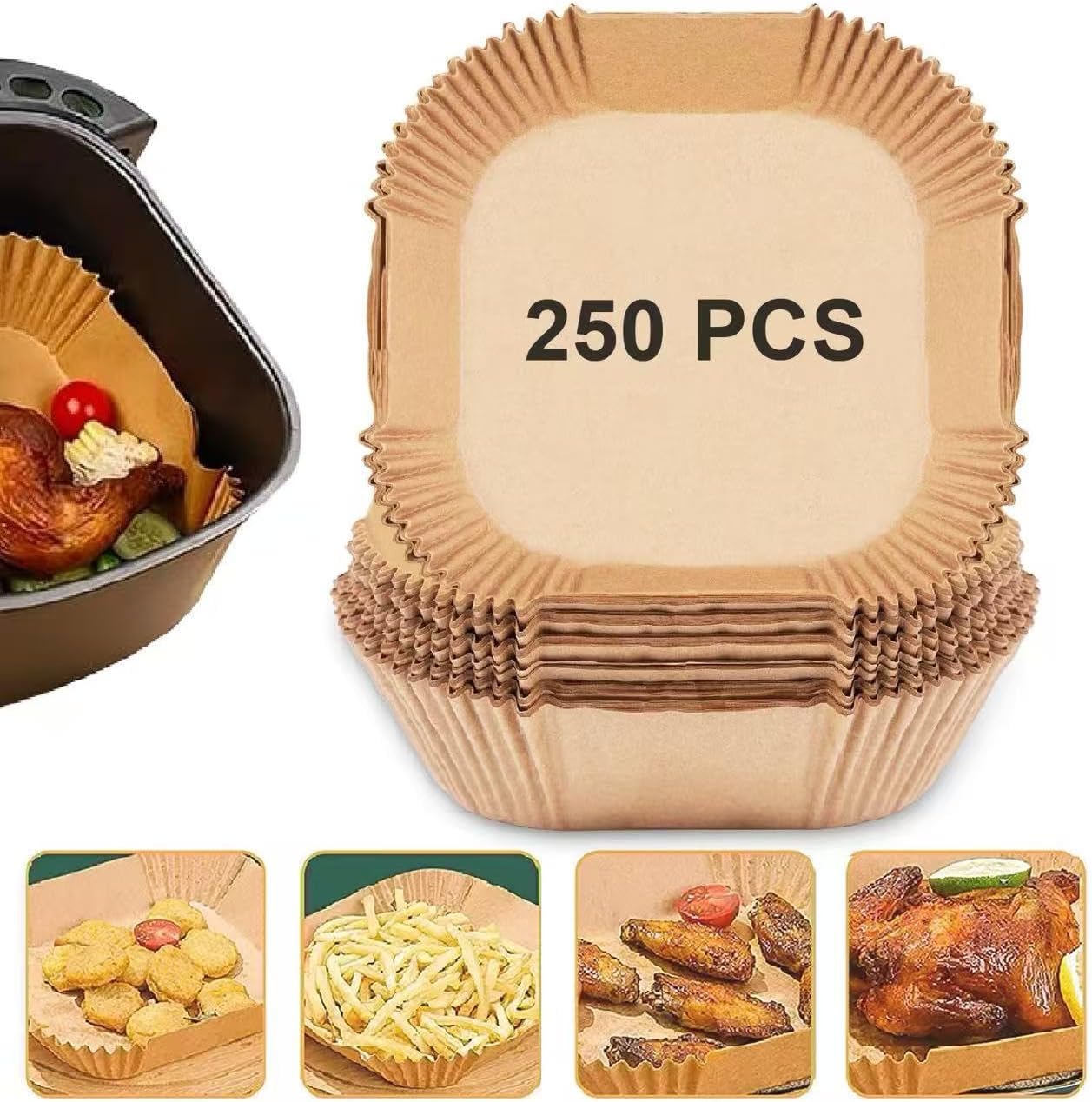 Air Fryer Disposable Liners, 250Pcs 8inch Square Parchment Paper for 5-8QT