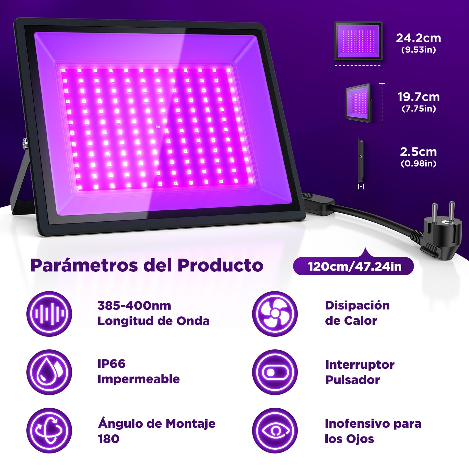 LED Luz Negra, Luz Negra y Foco UV para Navidad, Halloween, Fiesta Neón Incandescente, Body Paint, Luz UV para Curar Resina, IP66 Resistente al Agua (150W, 1pcs)