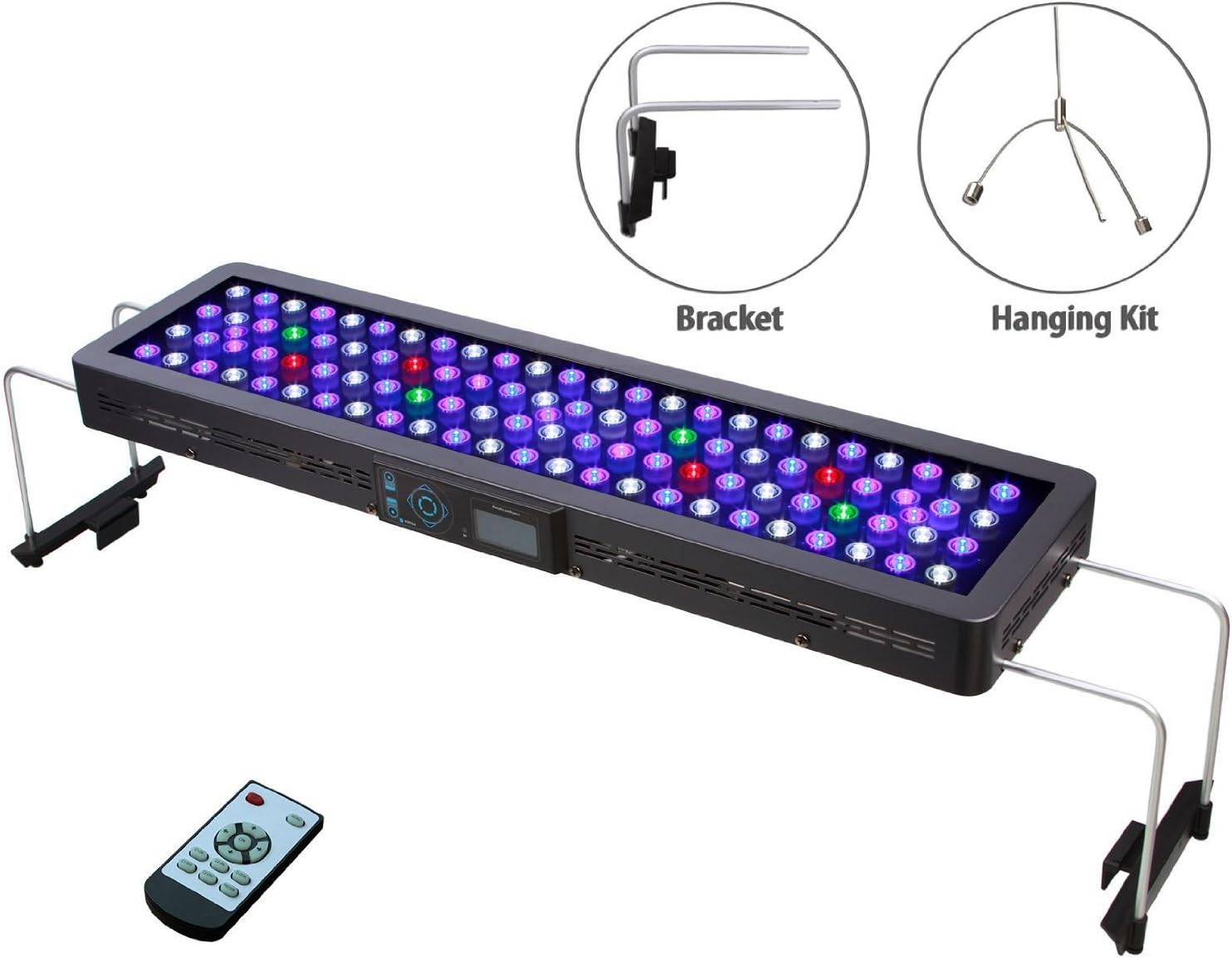 IT2081 240W LED Reef Aquarium Light Auto Dimming Programmable Sunrise Sunset Moonlight Full Spectrum for Coral Grow Fish Keeping Tank, Hanging Kit and Bracket Available
