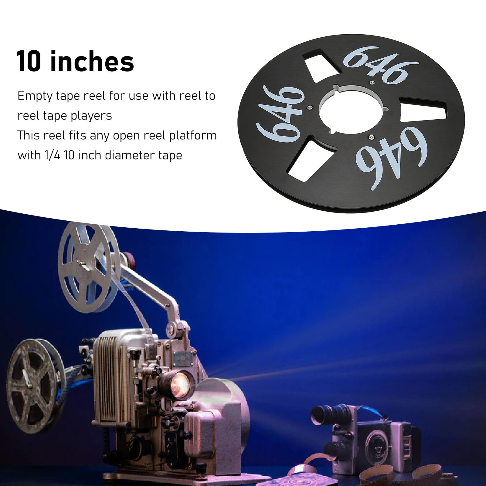 1/4 10 Zoll Leere Bandspule, Leere Aufwickelspule aus Aluminiumlegierung, Kleine Nabe mit 3 Löchern, Universelles Teil der Aufwickelspulen-Öffnungsmaschine (Schwarz)