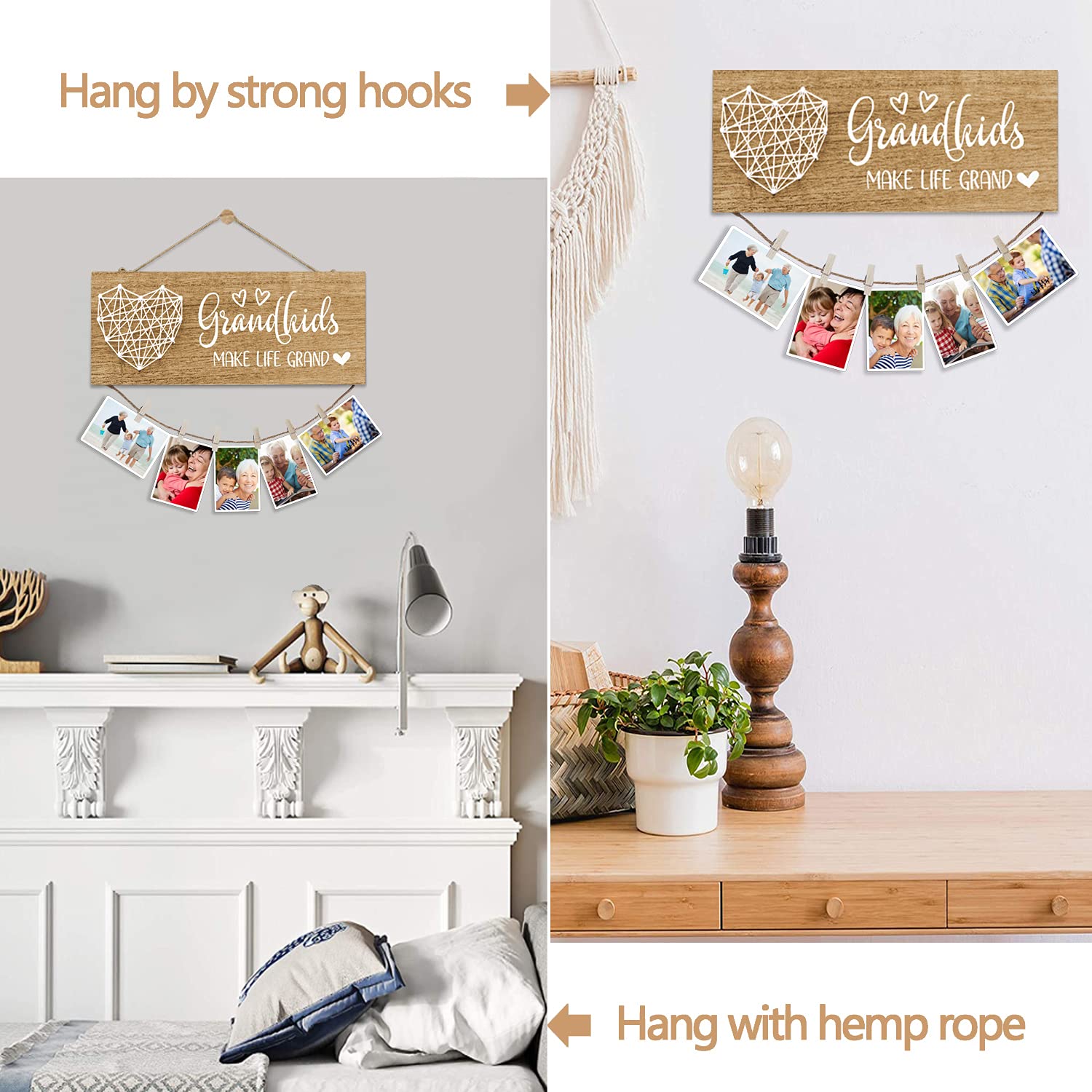 Amazon.com: Grandkids Photo Frame Gifts For Grandma Grandpa From  Grandchildren Grandparents Picture Holder Hanging Sign Grandkids Make Life  Grand Photo Display Board Home Decoration(Light Color) : Home & Kitchen