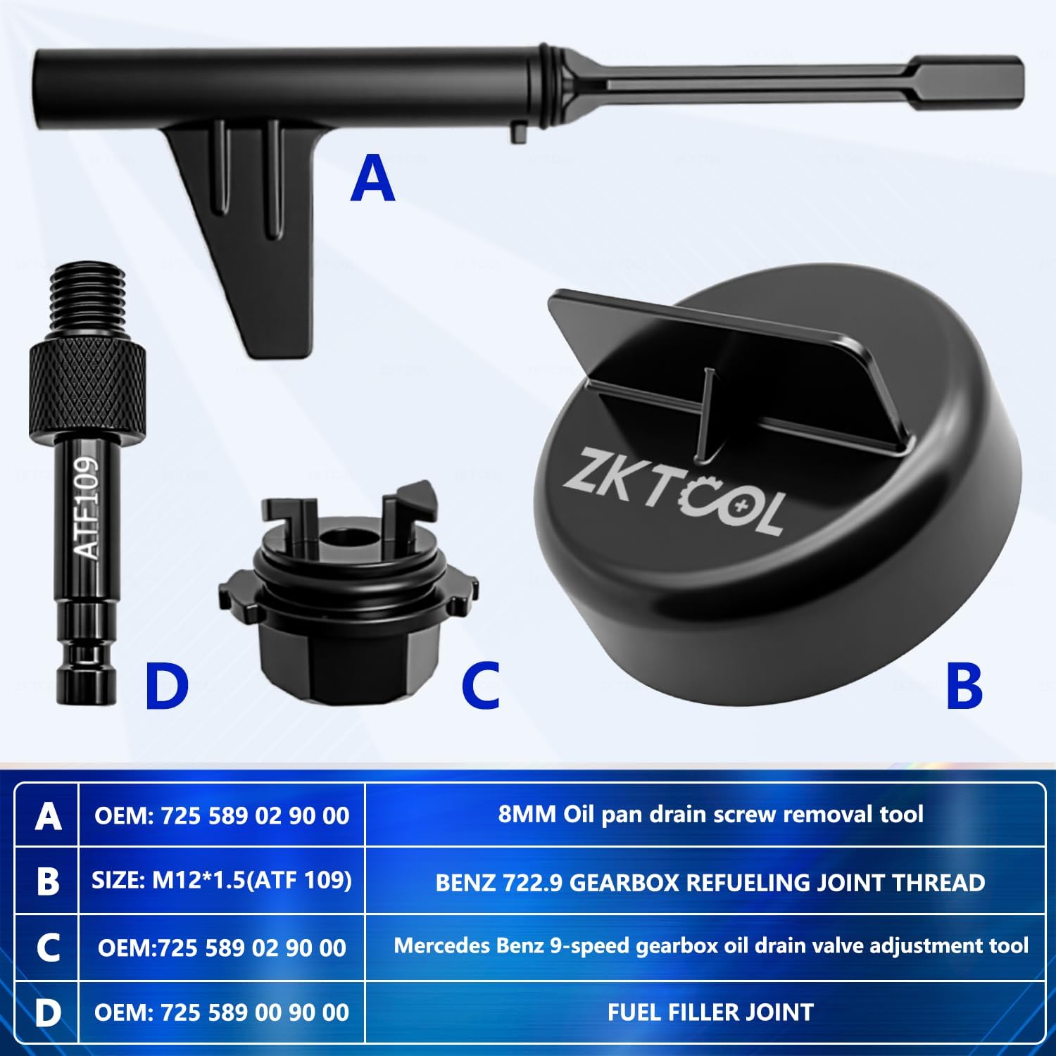 ZKTOOL Metal Transmission Oil Filling Tool Compatible with Mercedes Benz 725.0 9-Speed Oil Change Transmission Oil Filler Tool Adapter Replace 725 589 00 90 00, 725 589 02 90 00 (ATF109).