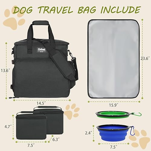 Miniatura 2 de Goloni Bolsa de viaje para perros aprobada por aerolíneas, gran capacidad para accesorios para mascotas, con 2 cuencos plegables para perros, 2