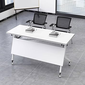 Movable Conference Room Table with Silent Wheels Foldable Home Office Desk Strong Metal Frame Easy to Assemble for Office Conference Living Room2PCS,160x50cm/63x19.7in