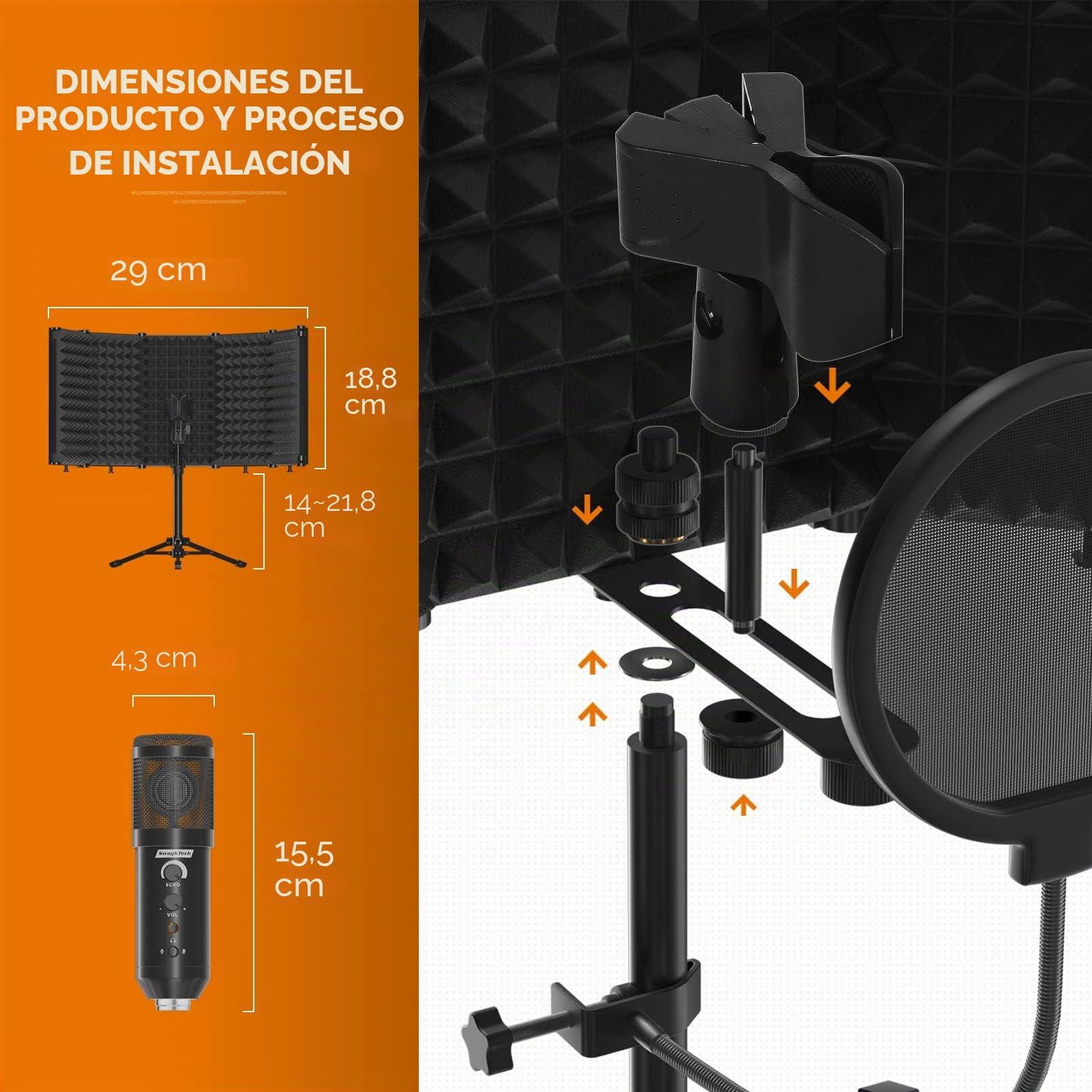 MicróFono de Estudio Con Escudo Aislante, Filtro Antipop y Soporte de TríPode de Metal, MicróFono de Estudio Para PC, Laptop y Smartphone, MicróFono Para GrabacióN de MúSica, Canto y Podcasts