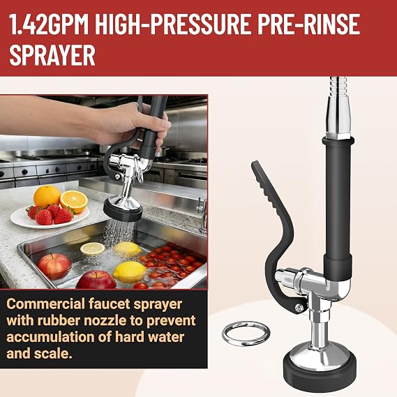 Commercial Kitchen Pre-Rinse Spray Tap,Pedestal Pull Out Flexible Hose Sink Kitchen Wall-Mount Tap (Double Pedestal)