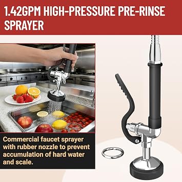 Commercial Kitchen Pre-Rinse Spray Tap,Pedestal Pull Out Flexible Hose Sink Kitchen Wall-Mount Tap (Double Pedestal)