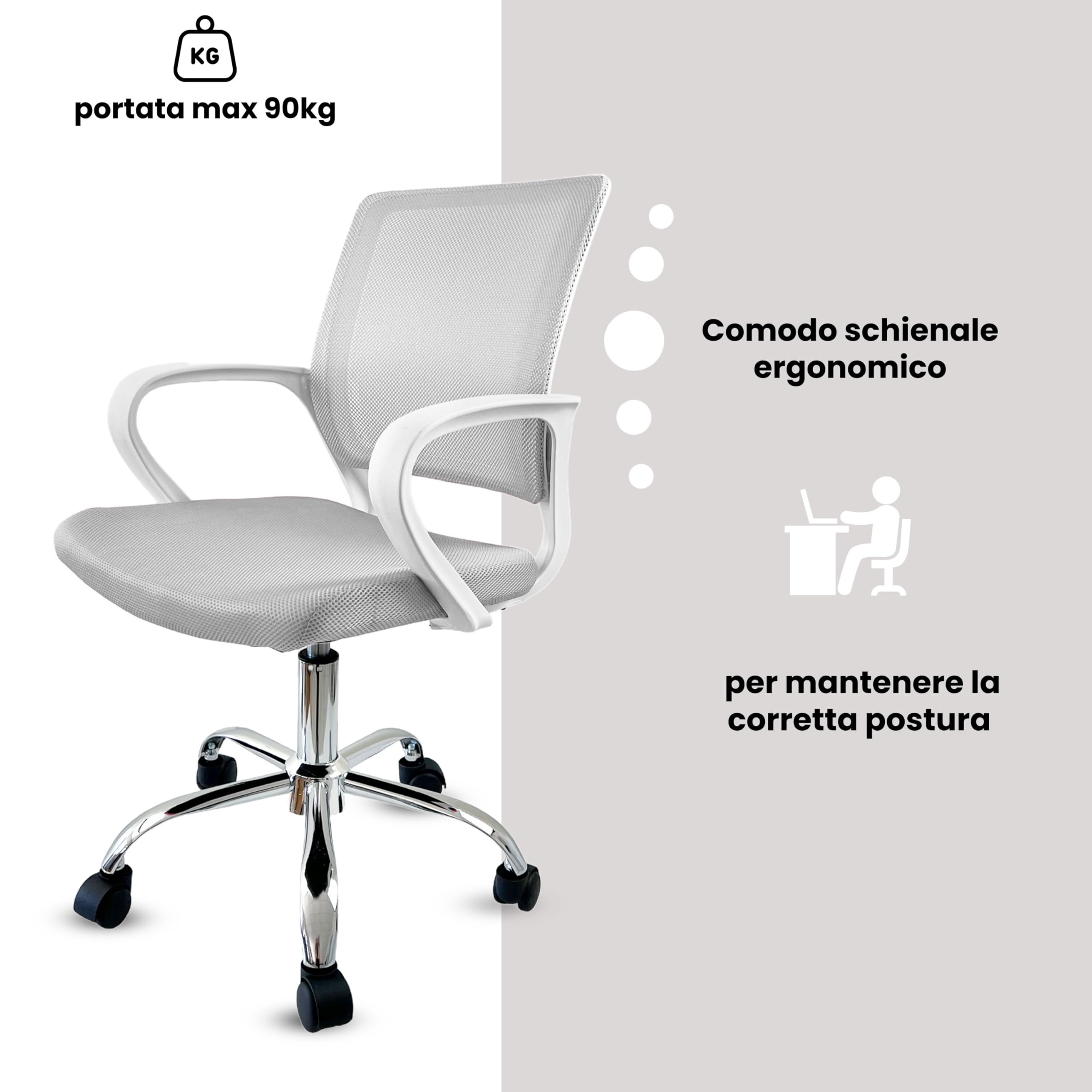 FZ SEDIA UFFICIO RUOTE (BIANCO/GRIGIO)