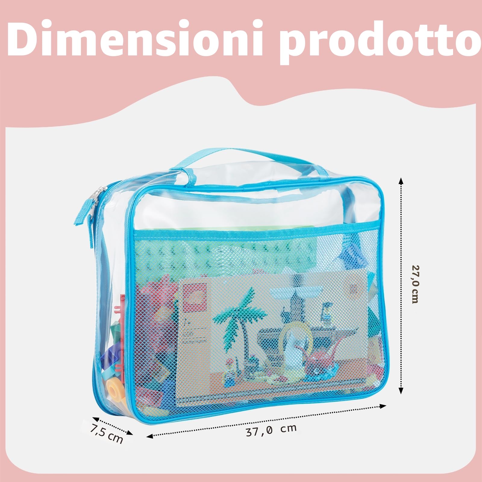 Confezione da 4 sacchetti grandi in PVC per la conservazione dei giocattoli (con etichetta nominativa, 10 carte memo), sacchetti di organizzazione a doppia cerniera trasparenti da 35,6 x 8,1 x 25,4 cm