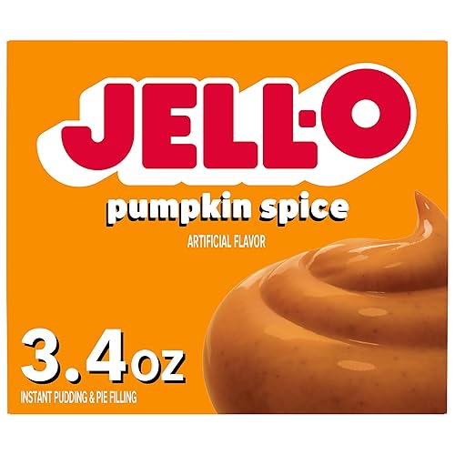 Jell-O Mezcla de pudín y relleno de pastel sabor calabaza con especias artificiales al instante, caja de 3,4 oz