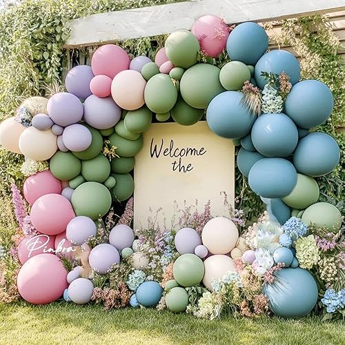 Miniatura 7 de Globo azul polvoriento, globos de doble relleno de pizarra azul bebé, diferentes tamaños, 18125 pulgadas, kit de arco de látex claro pastel para