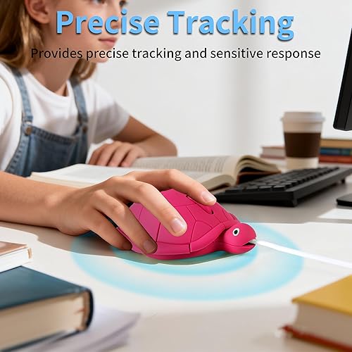 Miniatura 4 de Ratón con cable, lindo ratón de computadora con forma de tortuga de animal pequeño con cable de 4.59 pies, 3 botones, portátil, 2.4 GHz,