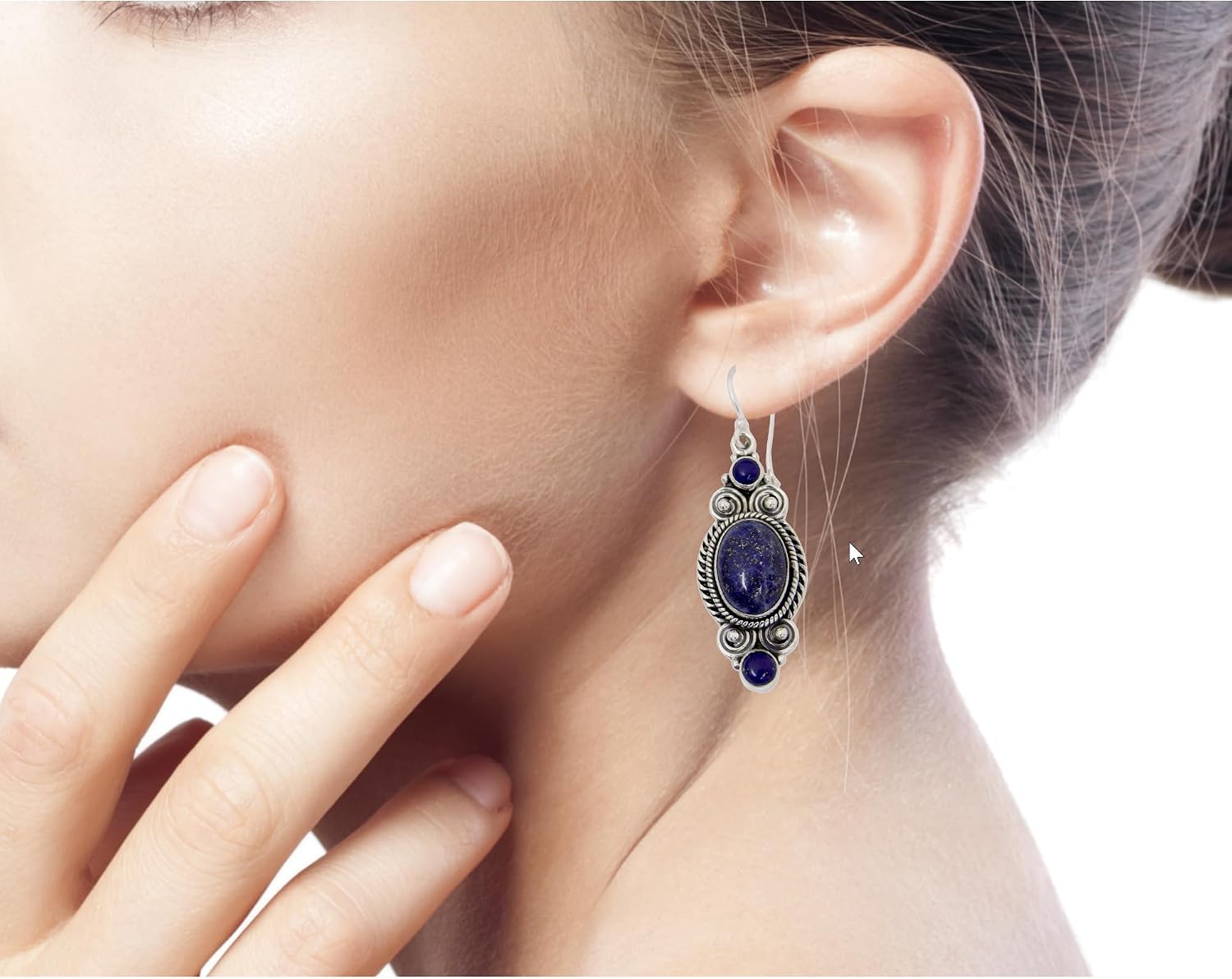 NOVICA Artisan Handmade Lapis Lazuli Dangle Earrings Ornate Sterling Silver with Blue India Snorkel Birthstone [2 in L x 0.6 in W x 0.3 in D] ' Johari Treasure'