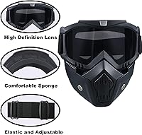 Vista 3 de Máscara de Paintball Antiniebla, Máscara Táctica de Cara Completa Desmontable Ajustable, Máscara de Esquí, Gafas de Protección Facial