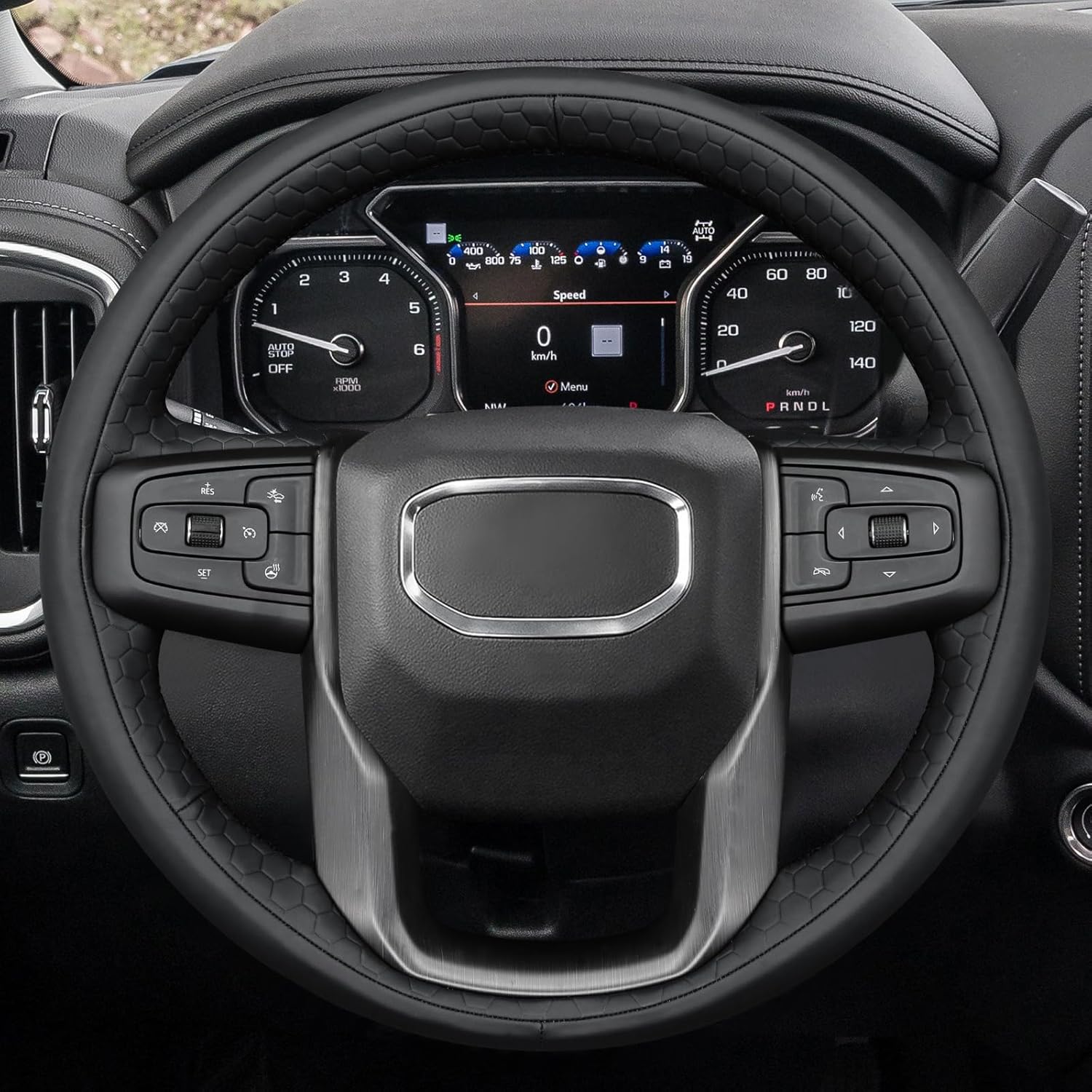 MEWANT Hand Stitch Steering Wheel Protector Wrap Cover for GMC Sierra 1500 2019-2023/Sierra 1500 Limited 2022/Sierra 2500 2020-2024/Sierra 3500 2020-2024/Yukon 2021-2023