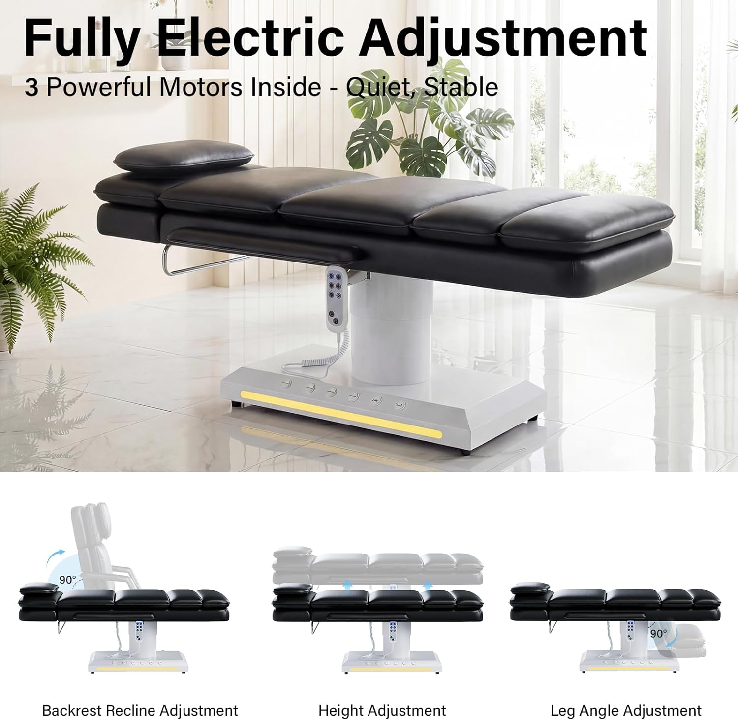 Fully electric adjustment with 3 powerful motors