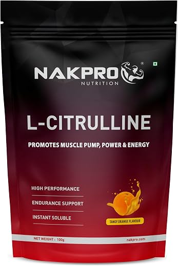 NAKPRO Nutrition Pure L-Citrulline Powder, Boosts Nitric oxide & Muscle growth (Tangy Orange, 100g)