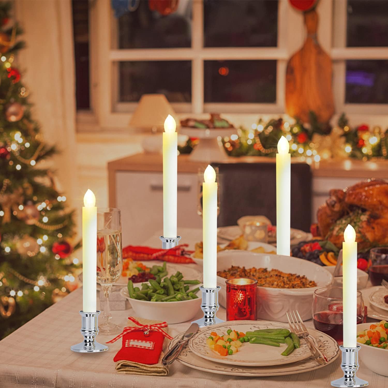 Exсluѕіvе INAROCK LED Window Candles 12 Pack Flameless Candle Lights Remote Timers Battery Operated Flickering Candle Light with Removable Holders and Suction Cups for Thanks Giving Christmas Decorations