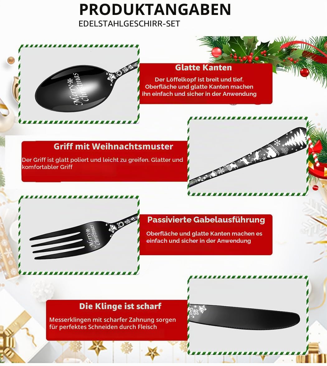 XIAOYU Weihnachtsbesteckset, 20-teiliges Besteckset, bestehend aus Gabeln, Messern und Löffeln, einzigartiges Besteckset mit Weihnachtsbaummuster für Halloween, Ostern und Weihnachten