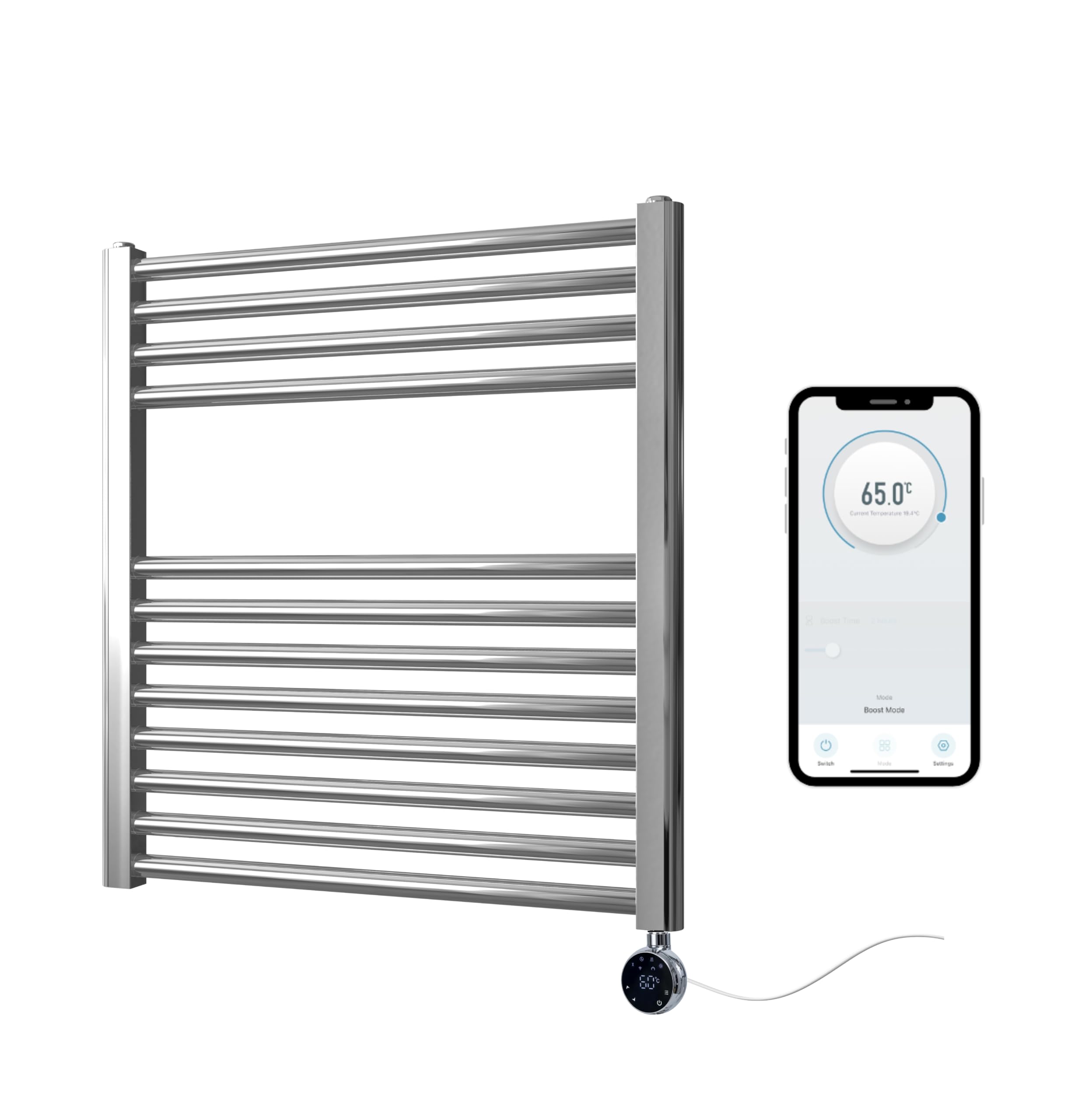 Greened House Chrome Electric WiFi Heated Towel Rail 600mm W x 600mm H