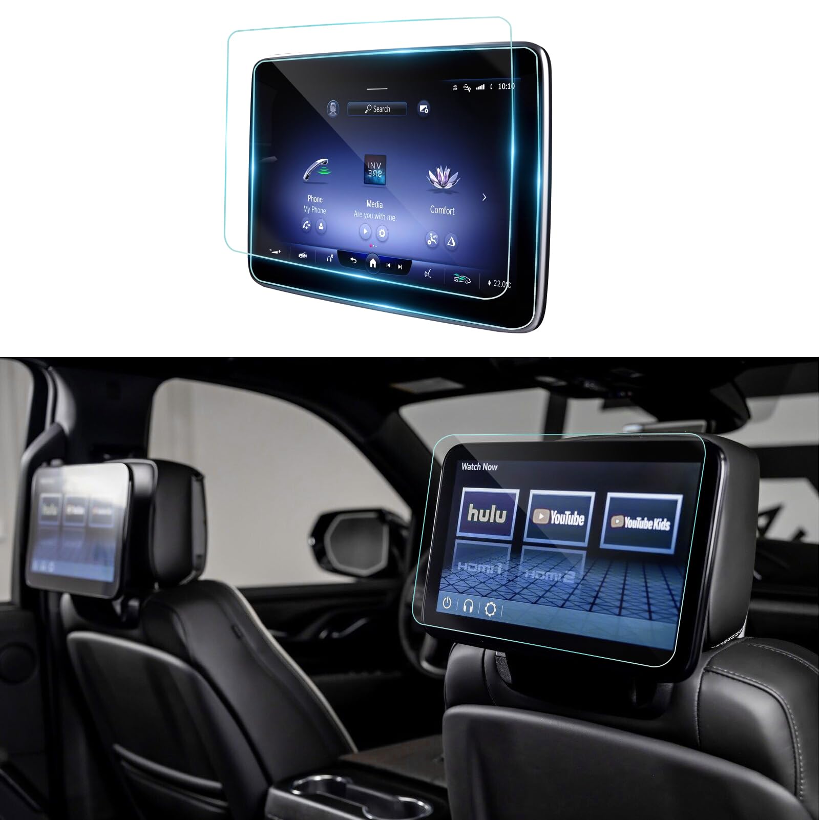 2PCS Car Screen Protector for 2021 2022 2023 Chevy Tahoe Suburban& GMC Yukon Denali 2021-2024 Cadillac Escalade Accessories 12.6 Inch Rear Seat TV DVD Media Screen Protector Tempered Glass