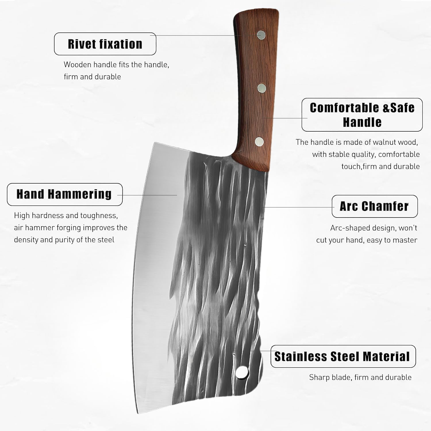 2PCS Meat Cleaver Knife, 7.5 Inch Razor Sharp High Carbon Steel Kitchen Knife, Viking Knife with Leather Sheath, Full Tang Handle, Bone Cleaver for Beef Brisket for Home & Professional Chefs