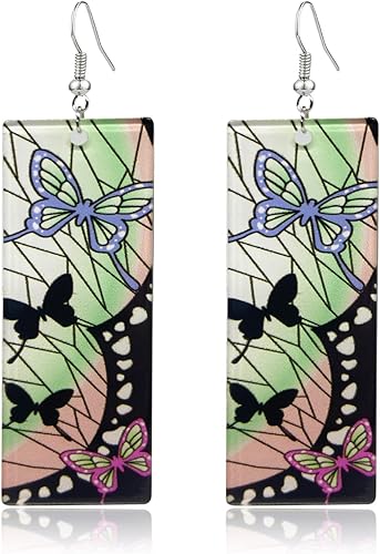 QUPENGXU Aretes Kamado Tanjiro Hanafuda, aretes acrílicos de Demon Slayer Tanjirou, Kimetsu No Yaiba, cosplay, anime, regalo de anime