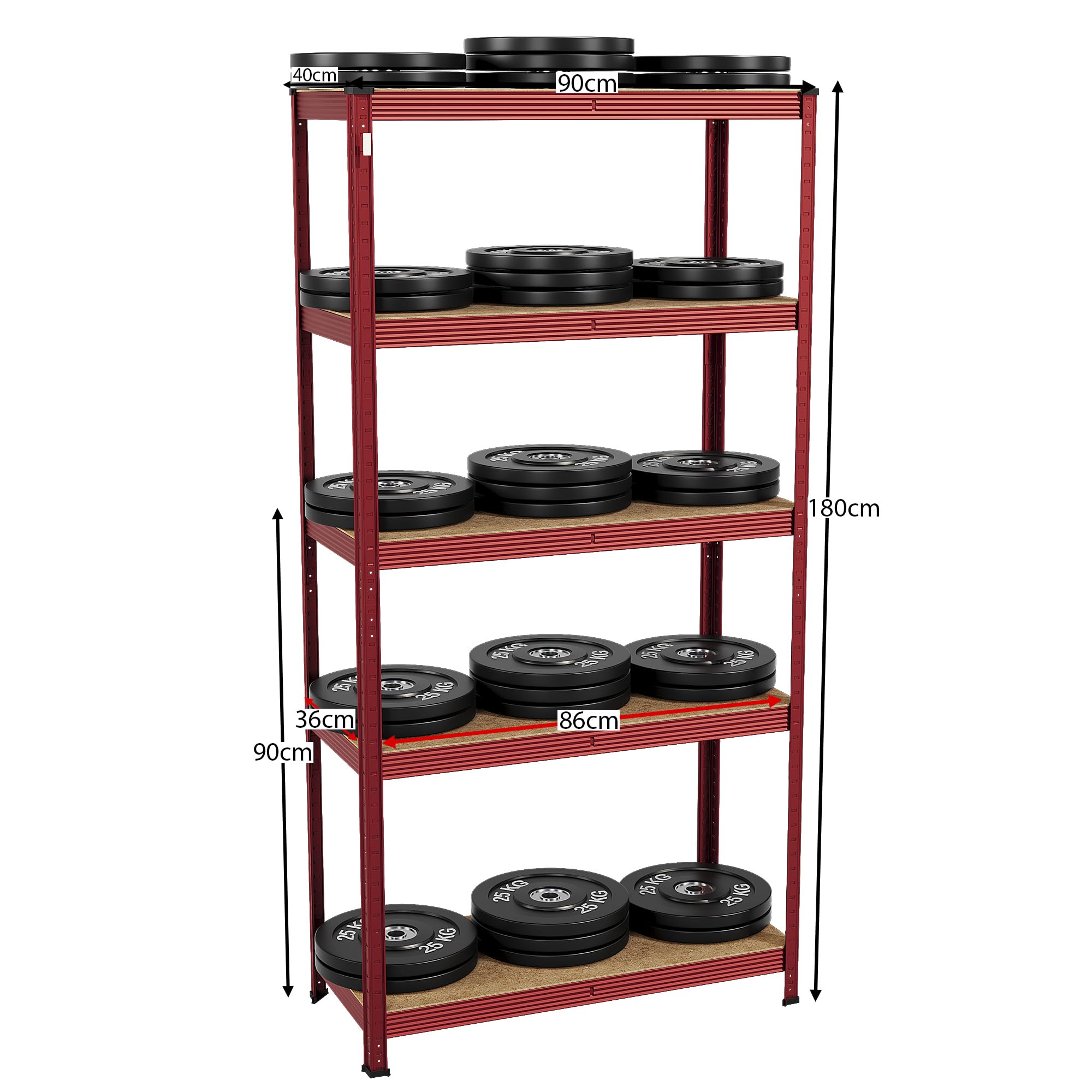 Home Discount 5 Ripiani Strato scaffali Rack Heavy Duty Kitchen Garage, capacità 875 kgs, Grande, Rosso