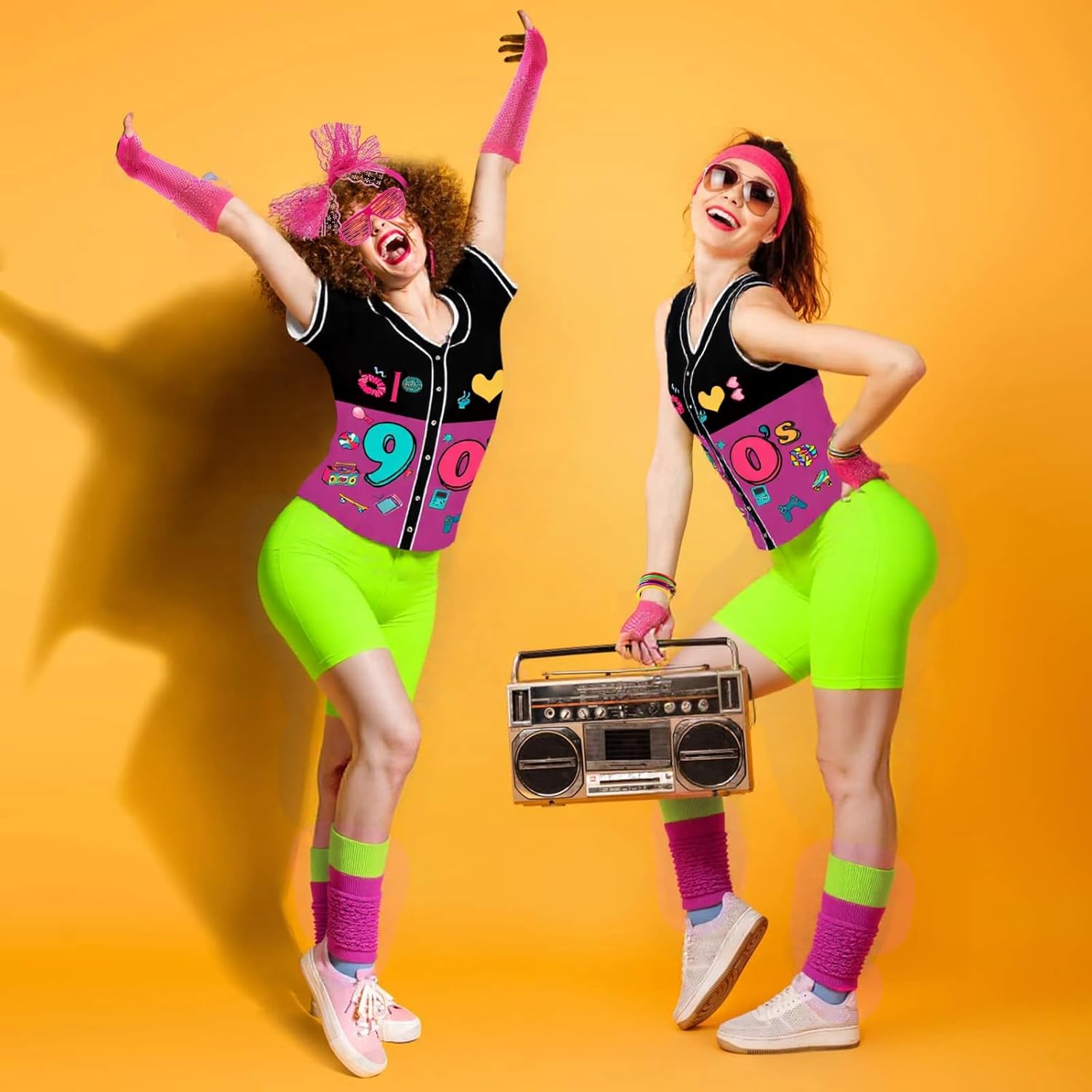 80s Outfit Women Costume Accessories Set T Shirt Shorts Tutu Skirt Neno Party Leg Warmers Headband - Image 2