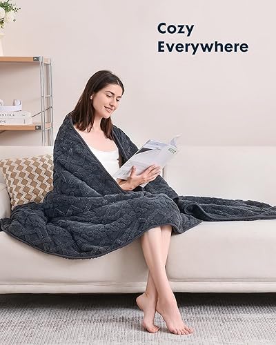 Miniatura 7 de Uttermara Manta con peso tamaño Queen de 15 libras, 60 x 80 pulgadas, manta pesada con patrón de cable copetudo para adultos, manta pesada única