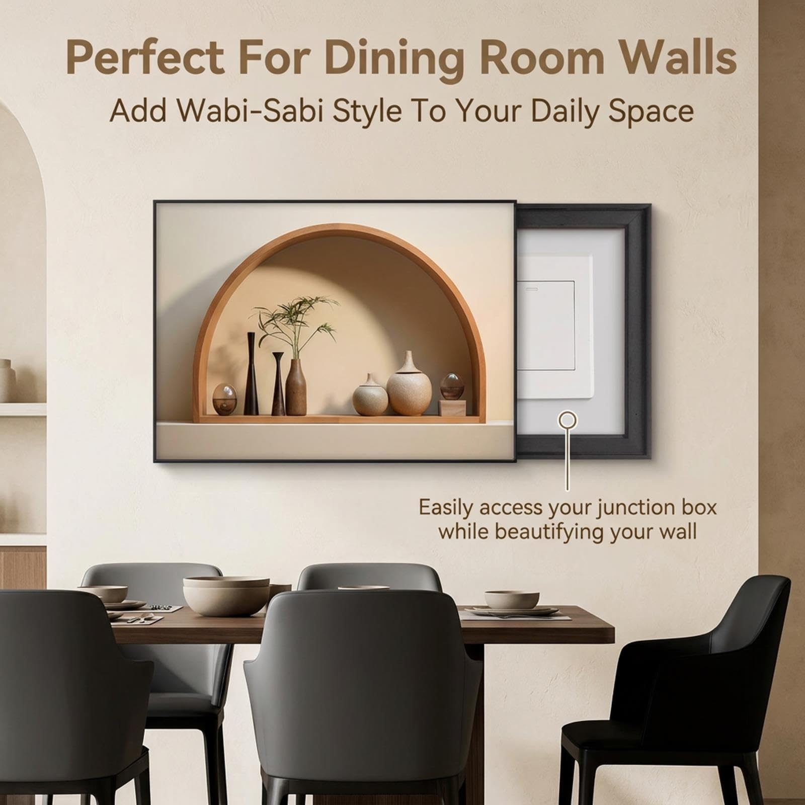 Tapa Cuadro Eléctrico, Jarrón Floral, Marco PS Negro, Sin Taladro