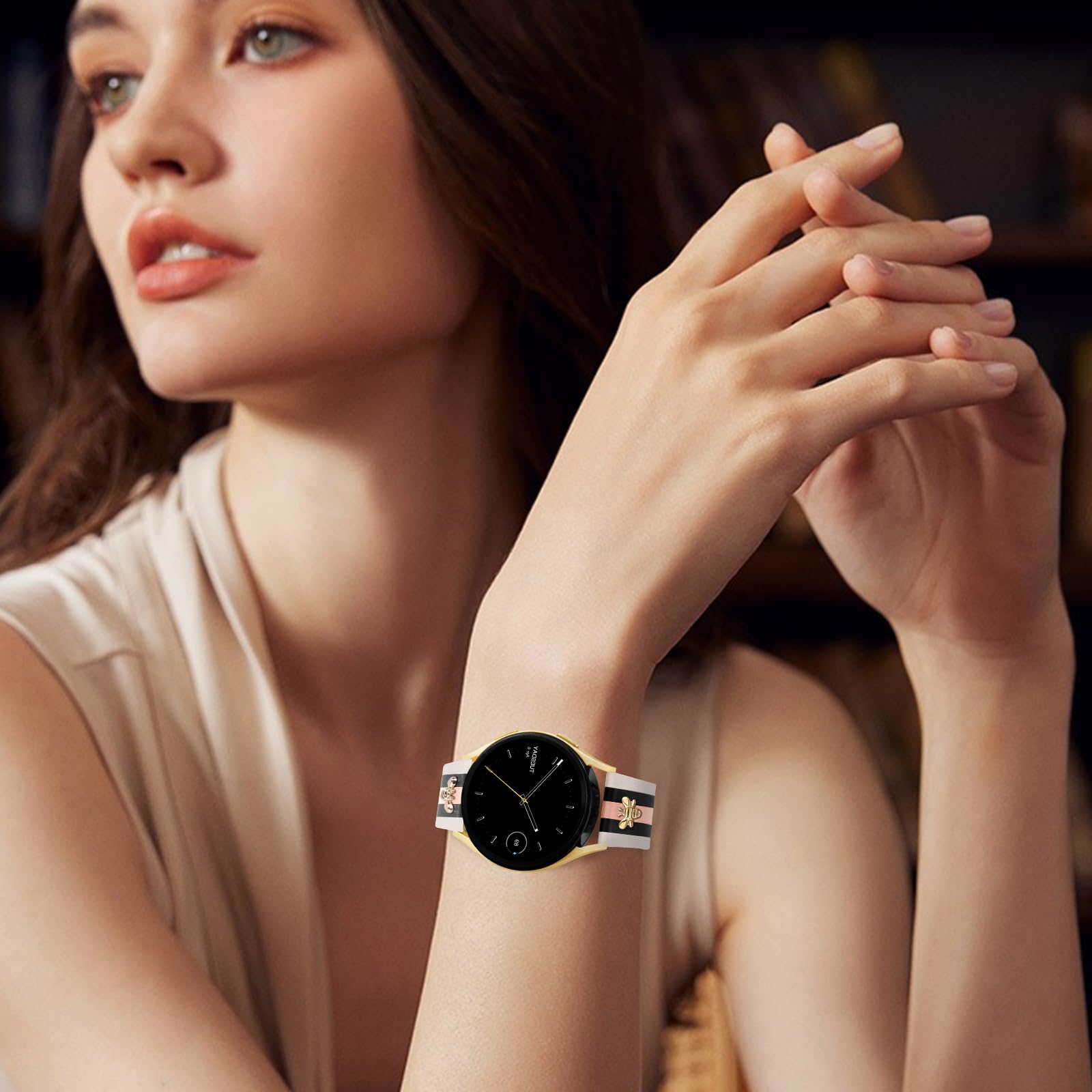 MOINSPIRE Designer-Lederarmbänder mit Charms, kompatibel mit Samsung Galaxy Watch 7/6/5/4/Active 2 40 mm, 44 mm/Watch 6 Classic 43 mm, 47 mm/Watch 5 Pro 45 mm/Watch 4 Classic 42 mm, 46 mm, 20 mm