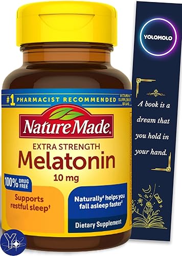 Tabletas de melatonina de 10 mg extra fuertes, ayuda para dormir 100% libre de drogas, 70 unidades y marcapáginas de regalo YOLOMOLO