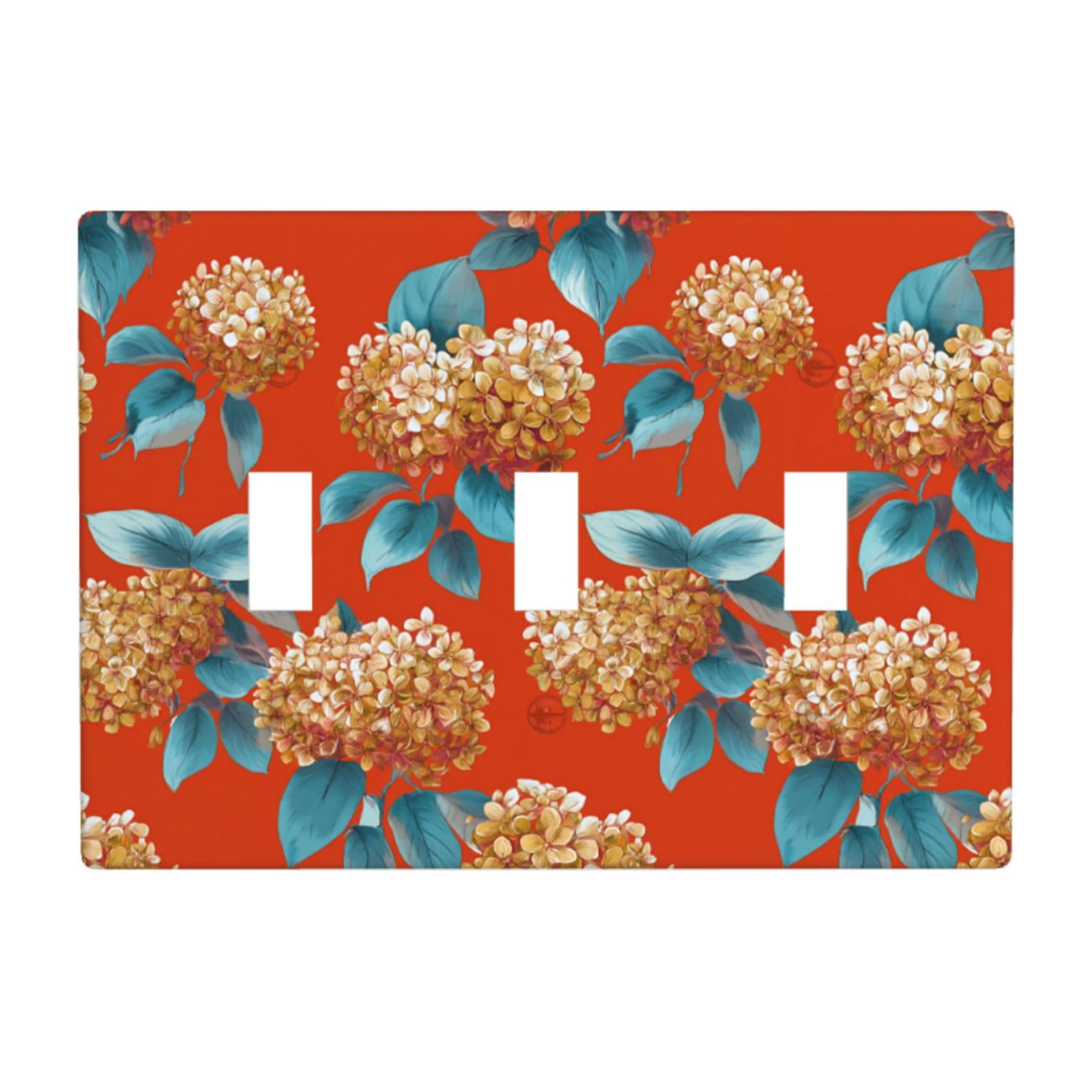 Woshuwo White Golden Hydrangea Flowers On Red Light Switch Covers 3 Gang Triple Toggle Wall Plate Switchplate Electrical Faceplate For Bathroom Kitchen Bedroom Decor