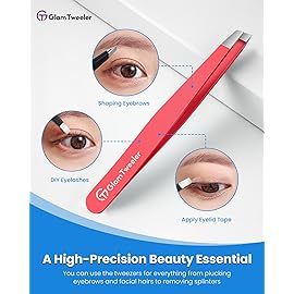 Expert Eyebrow Hair Removal Tweezer with Leather Case, GlamTweeler High Precision Slant Tip Stainless Steel Tweezers for Men and Women (Hot Pink)