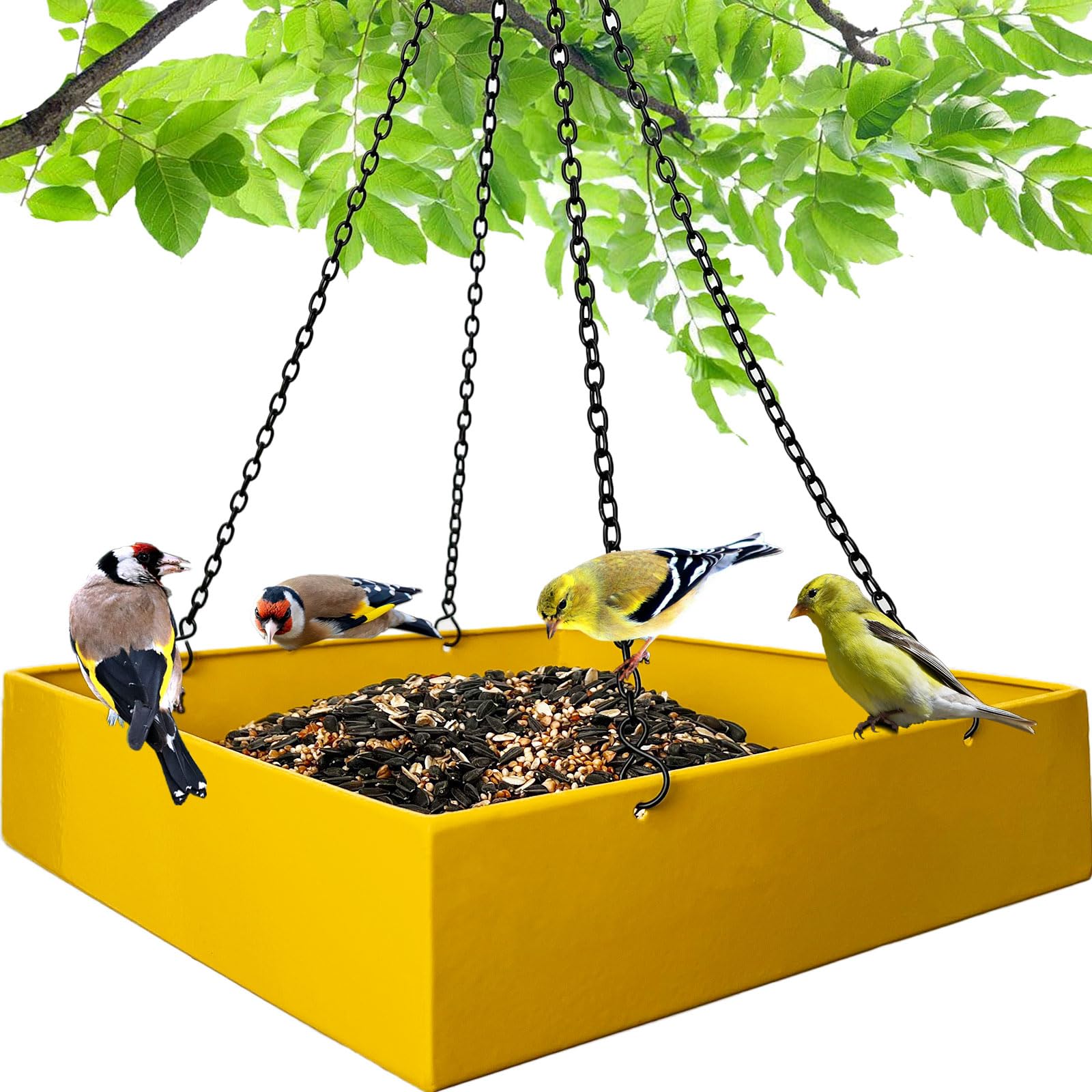 Platform Bird Feeders for Outdoors, Hanging Bird Feeders for Outdoors, Large Capacity & Durable (Yellow)