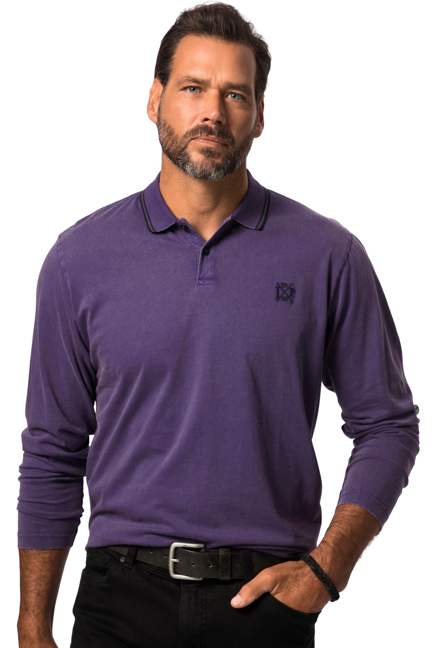 JP 1880 Herren große Größen Übergrößen Menswear L-8XL Poloshirt, Langarm, Vintage-Look, Polokragen 825391